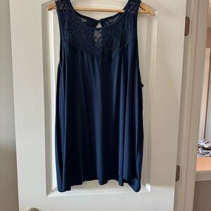 Navy Lace Detail Sleeveless Top